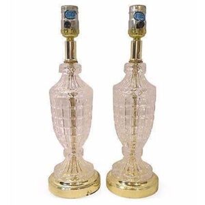 Lead Crystal Accent Lamps Brass Bases-A Pair
